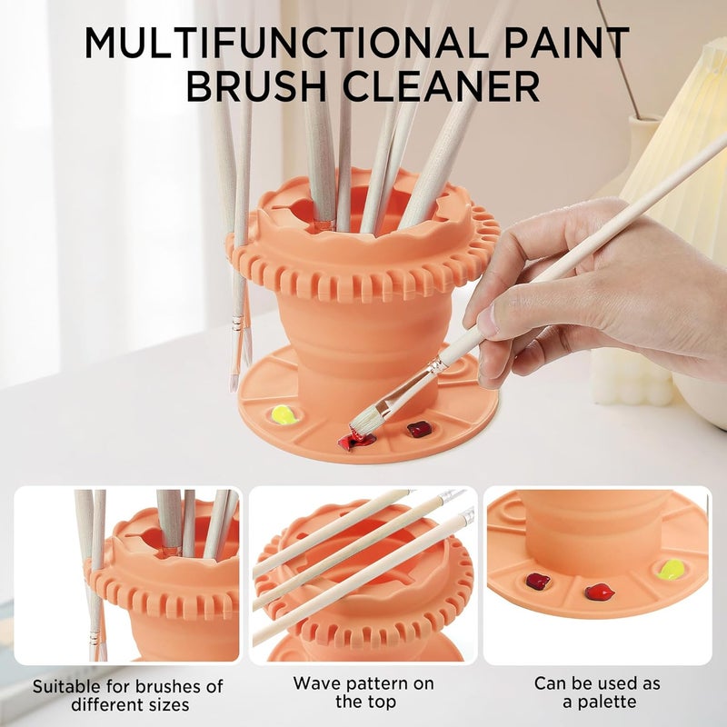SESENSE Paint Brush Cleaner - Foldable Silicone Paint Brush Cleaner Rinse Cup with Palette and 40 Brush Storage Holder for Classroom Studio Outdoor Painting (1, Orange) - Image 4